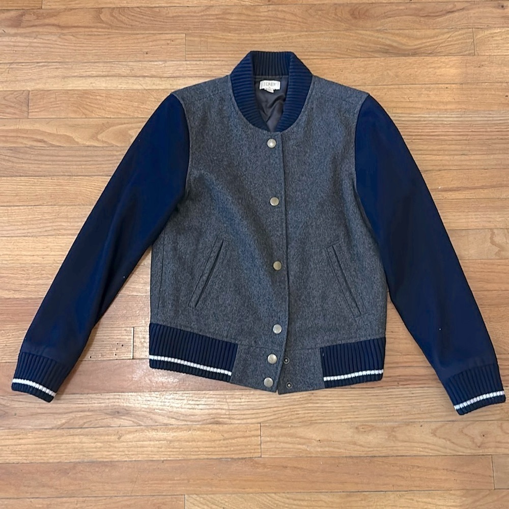 J.Crew Navy and Gray Wool Varsity Jacket